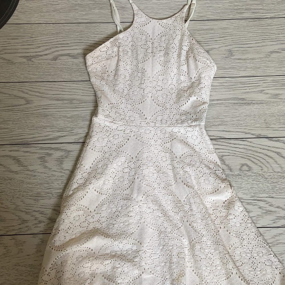 Halter neck white lace dress